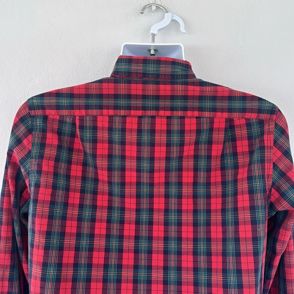 J. Crew red green holiday plaid cotton button down dress shirt size small